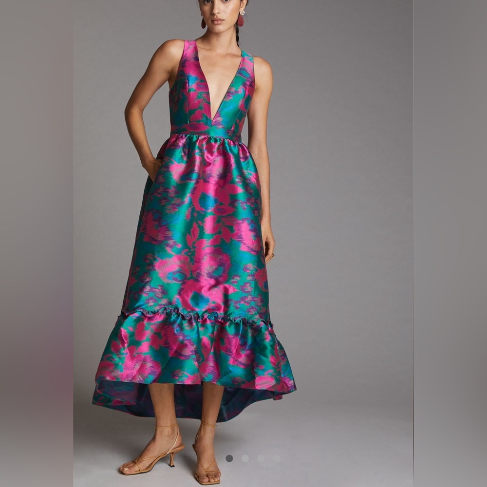 Jacquard High Low Midi Dress